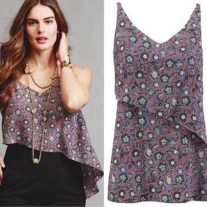 Cabi Scrollwork Floral Cami Purple Blouse Top 3453 Tank